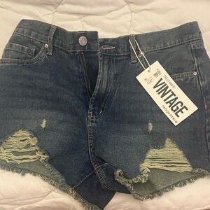 Vintage Distressed Dark Blue Denim Jean Shorts